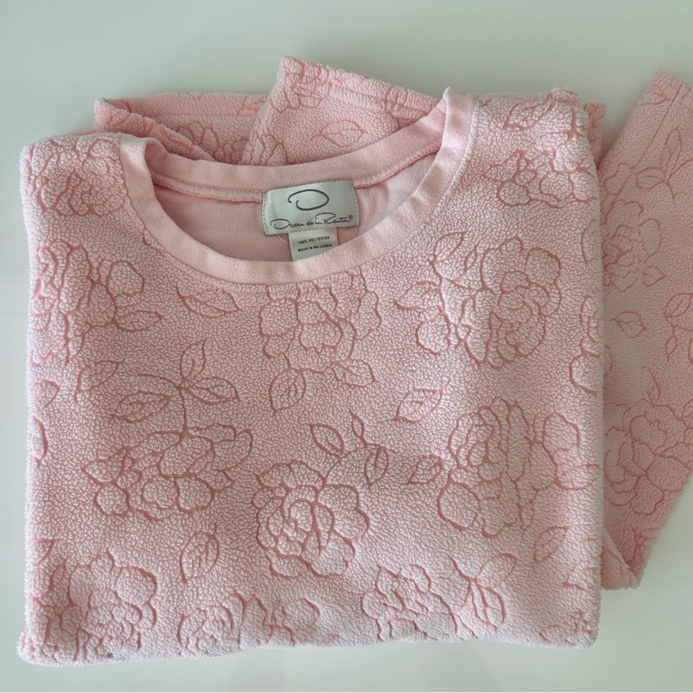Oscar de la Renta Powder Pink Floral Polar Fleece Sweatshirt
